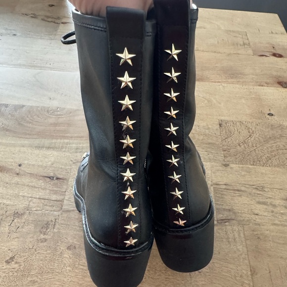 Michael Kors Cody Lace Up Boots Metallic Stars Stud Side Zip Leather combat - Picture 5 of 12